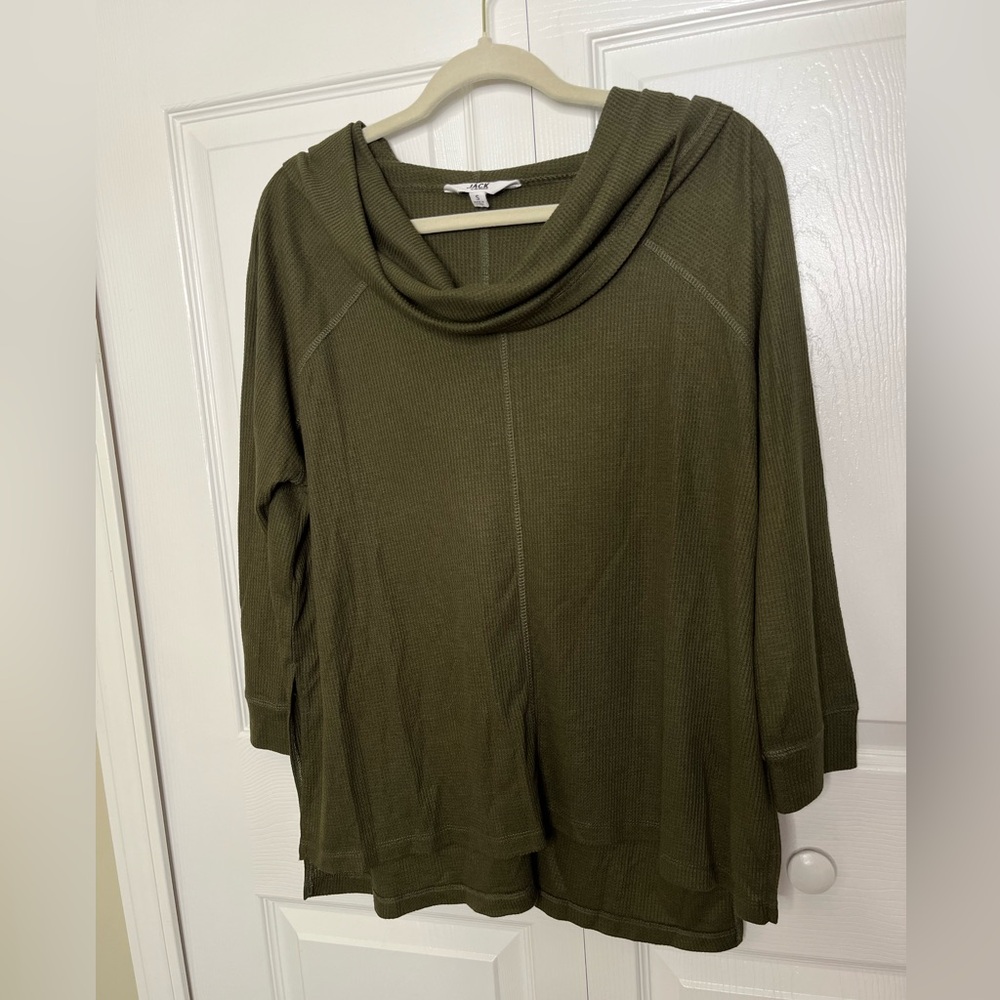 JACK By‎ BB Dakota Relaxed Cowl Neck Thermal Waffle Knit Top Green Size Small